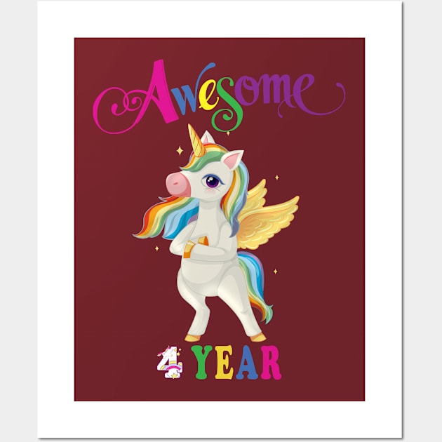 4th Birthday Unicorn Wall Art by NI78